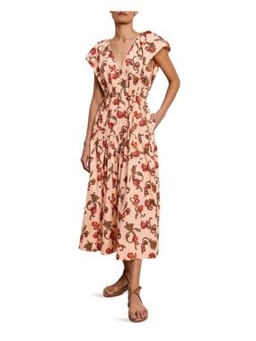 A.L.C. August Cotton Poplin V-Neck Printed Midi Dress
